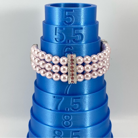 Stunning Unsigned Pink Glass Pearls Rhinestone Silver Tone Multi Layer Bracelet - Picture 3 of 6